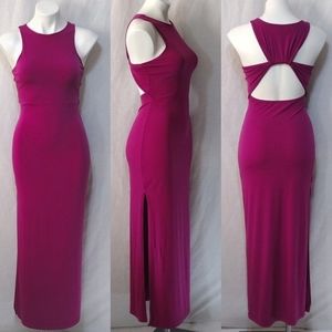Snap Magenta Maxi Dress Bodycon Cutout Back Side Slit Racerback Size Medium